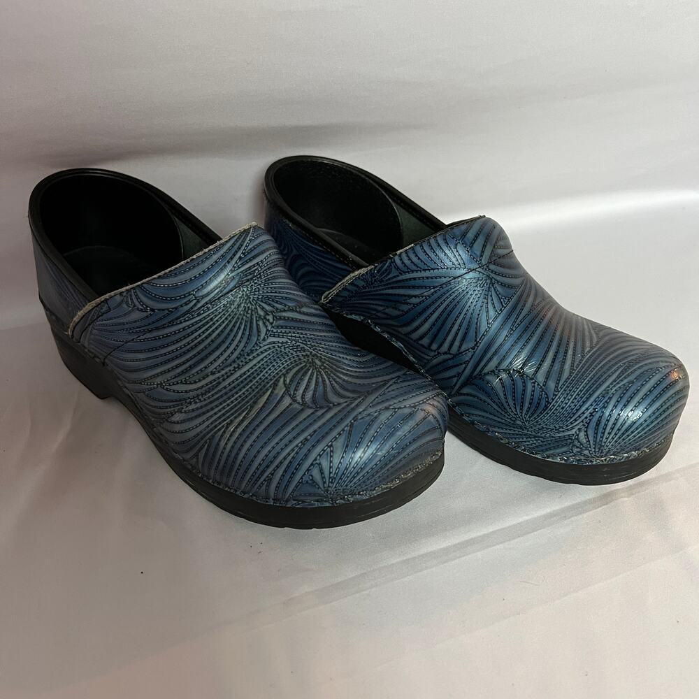 Dansko Blue Tooled Groove Professional Leather Clog Shoes Womenʻs 9 US 40 EUR